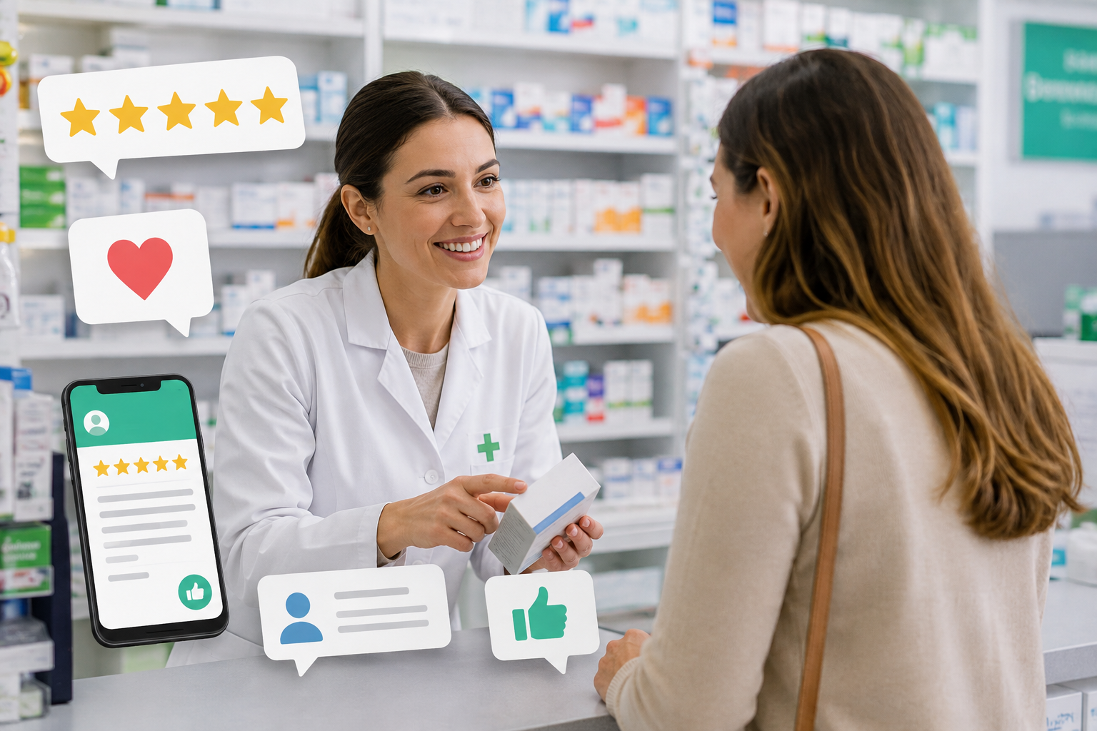 El poder de la recomendación, los clientes satisfechos son promotores de la farmacia 1 Recomendación Farmacia